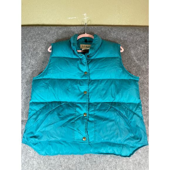 Vintage 70s LL Bean Puffer Vest Womens Large Blue Snap Up Goose Down Insulated - Picture 3 of 8